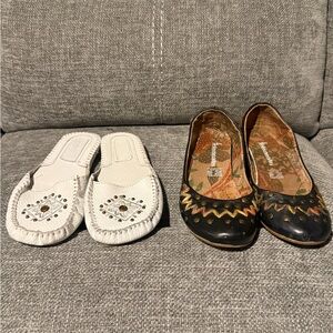 Mexican Handcrafted Leather Flats - White and Black Bundle - From Mexico 🇲🇽